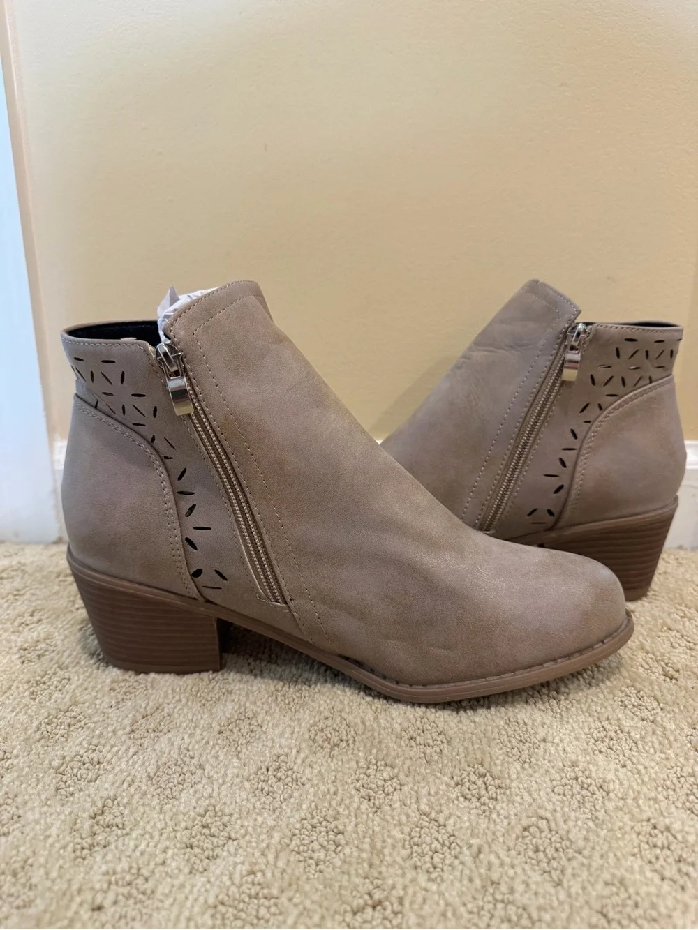 Women's Taupe Perforated Ankle Booties